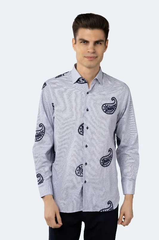 Blue and White Stripe Paisley Shirt