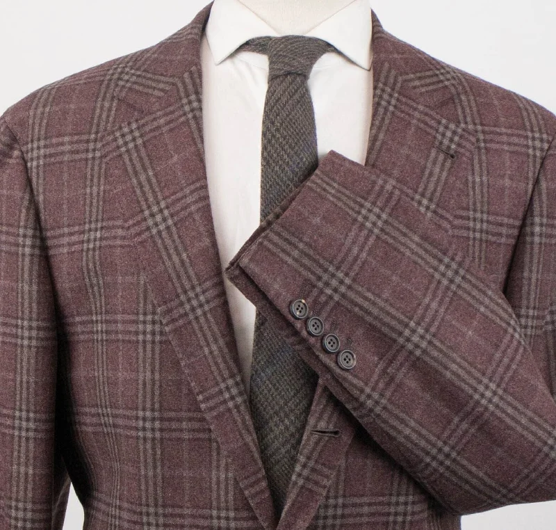 Burgundy Plaid Wool Two-Button Blazer