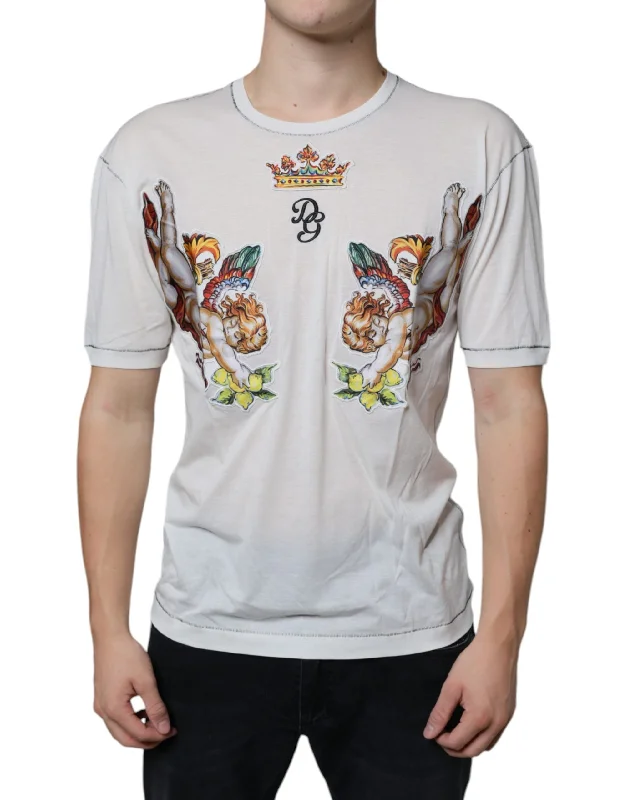 Dolce & Gabbana  Angel Crown Print Crew Neck Men's T-shirt (Pre-Owned)