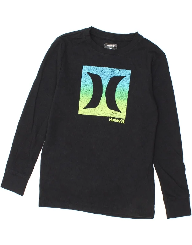 HURLEY Boys Graphic Top Long Sleeve 10-11 Years Black Cotton