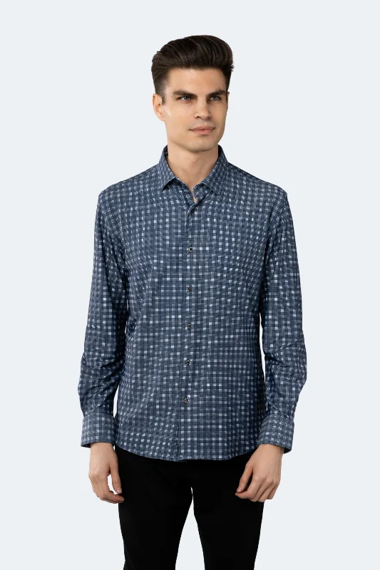 Lapis Lazuli Blue and White Check Shirt