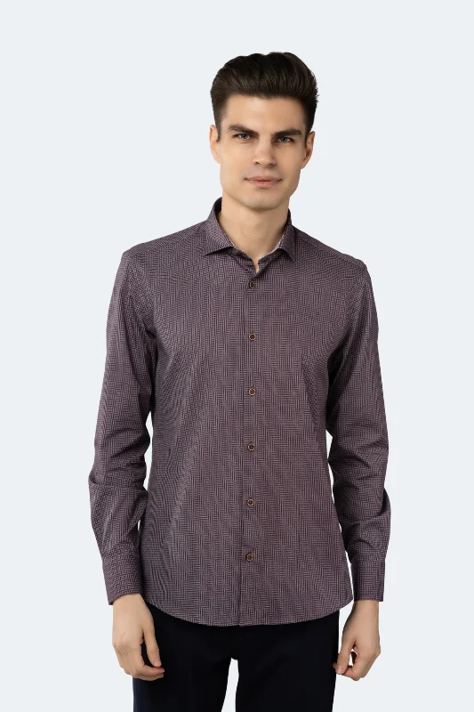 Leo Maroon with Beige Circular Jacquard Design Shirt