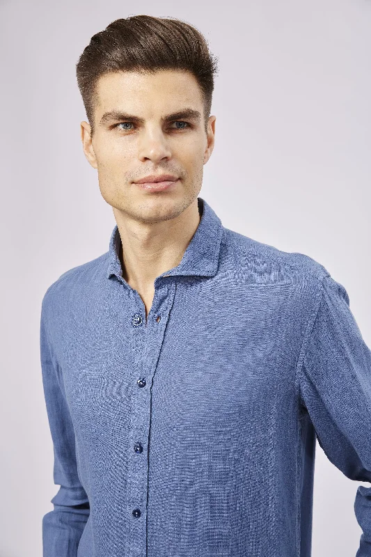 Leo Steel Blue Linen Shirt