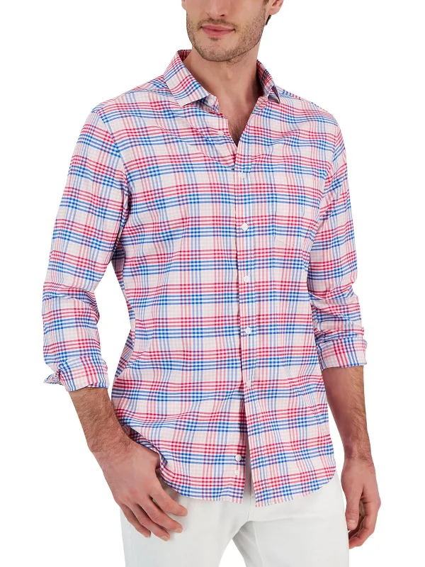 Malia Mens Plaid Woven Button-Down Shirt