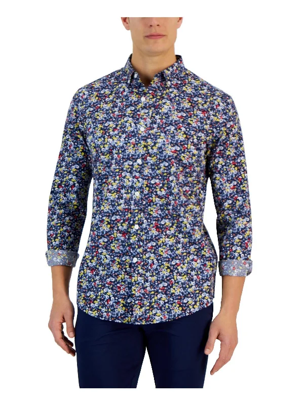 Mens Cotton Floral Button-Down Shirt