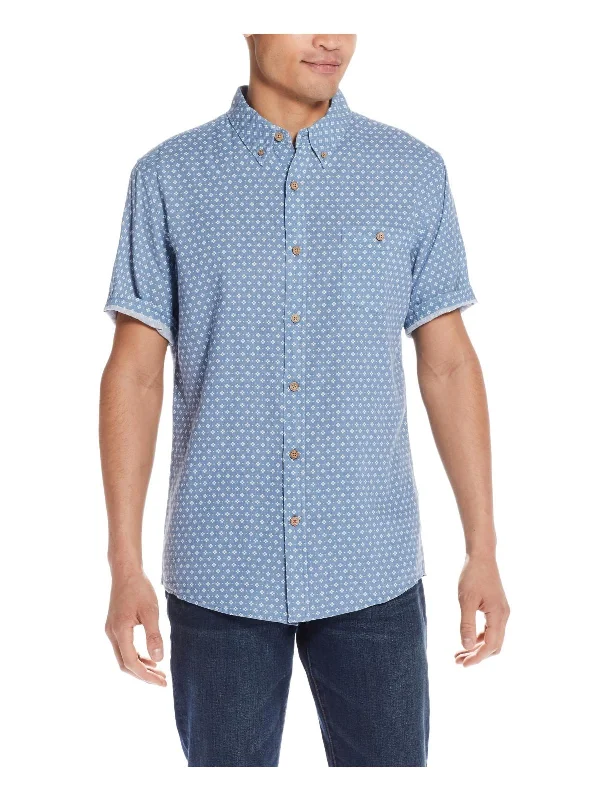 Mens Geometric Linen Button-Down Shirt