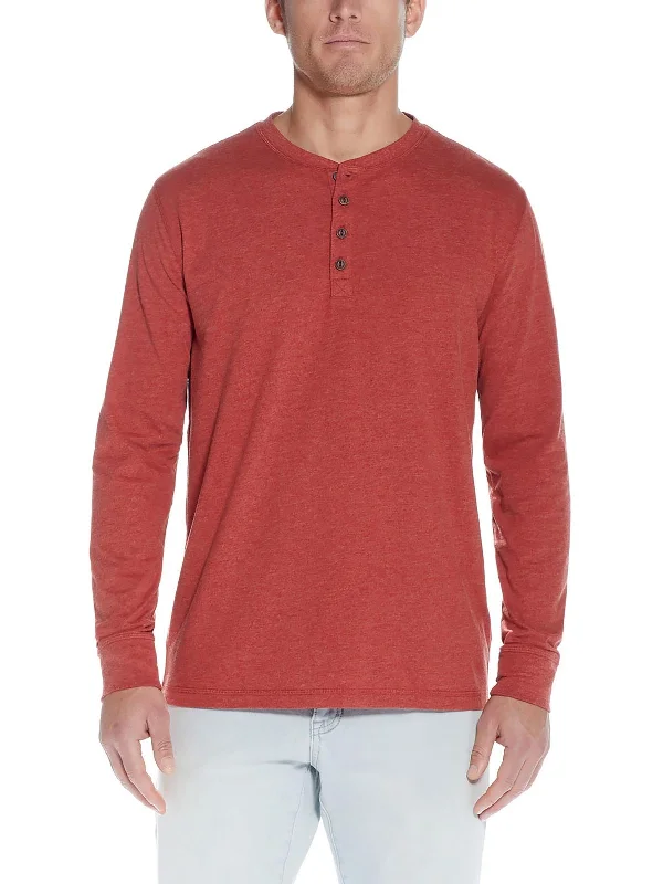 Mens Knit Heathered Henley Shirt