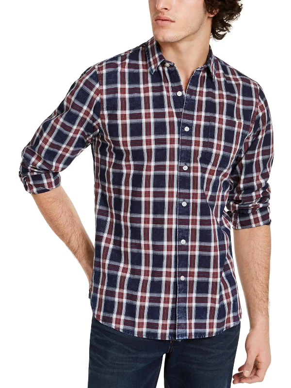 Mens Plaid Cotton Button-Down Shirt