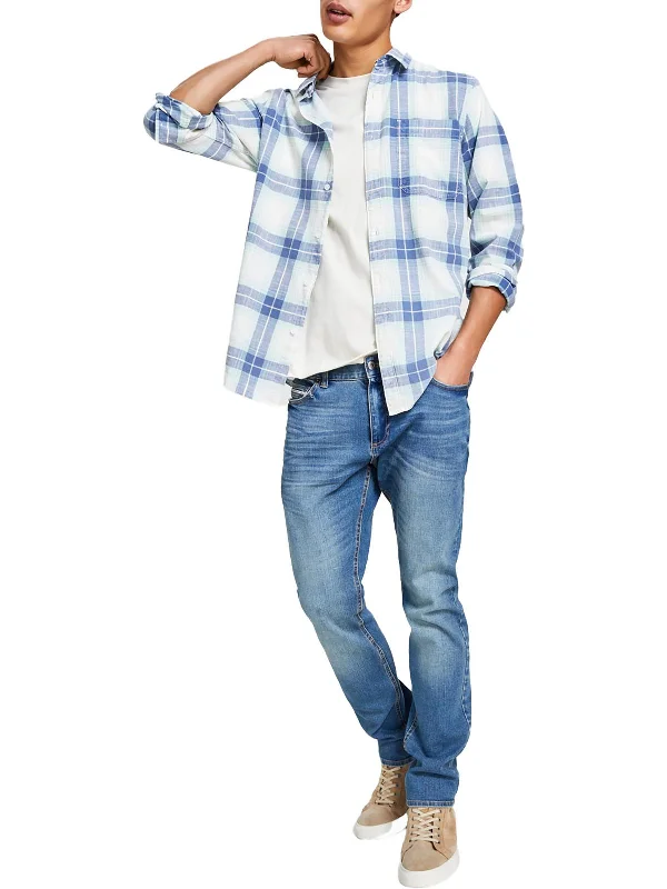 Mens Plaid Cotton Button-Down Shirt