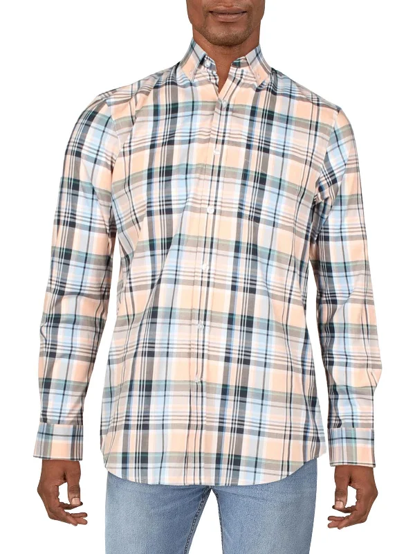 Mens Plaid Stretch Button-Down Shirt