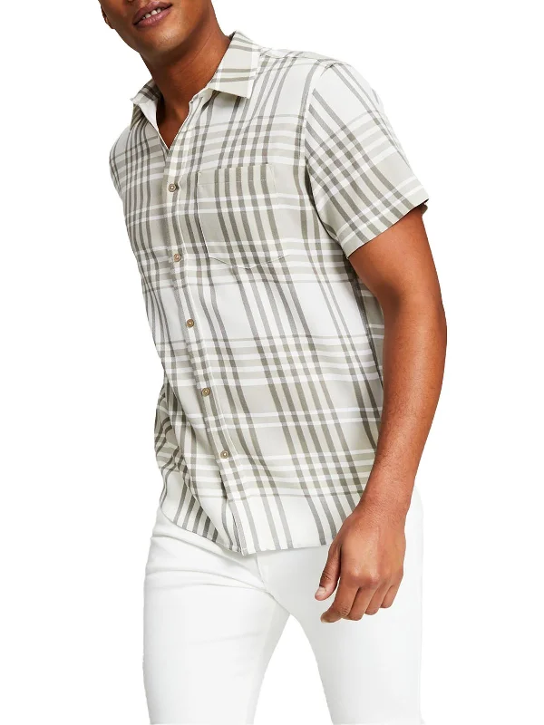 Mens Plaid Woven Button-Down Shirt