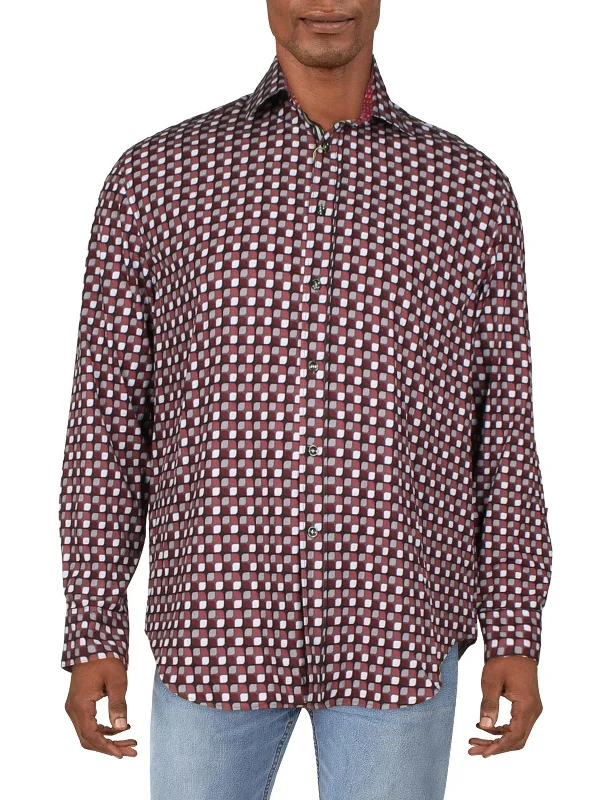 Mens Printed Collared Button-Down Shirt