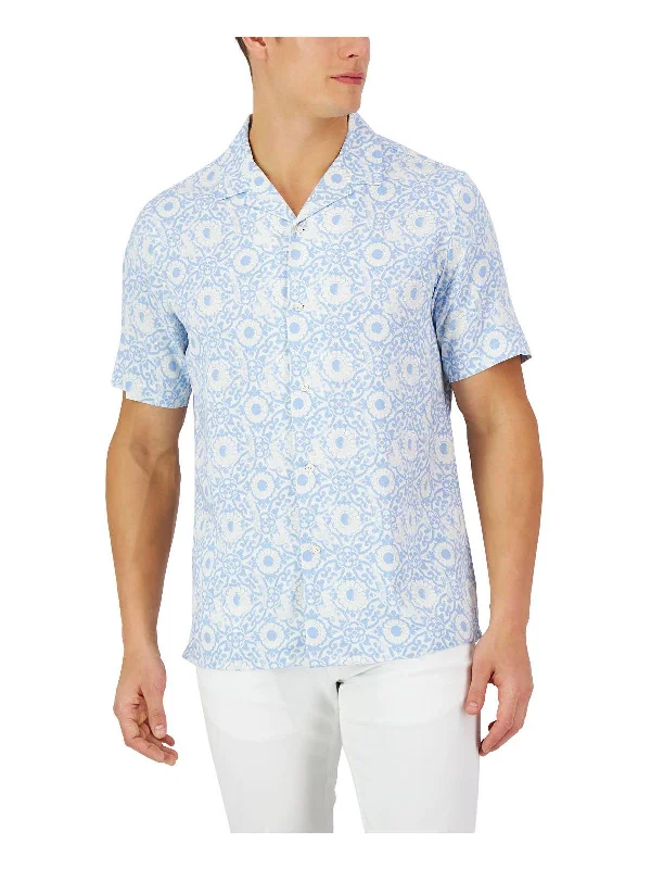 Mens Silk Floral Button-Down Shirt