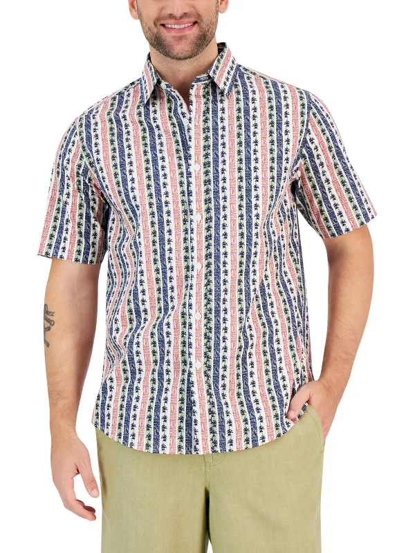 Mens Striped Cotton Button-Down Shirt