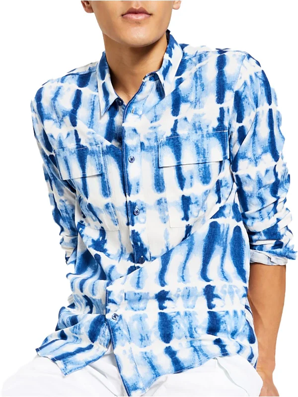 Mens Tie-Dyed Collared Button-Down Shirt