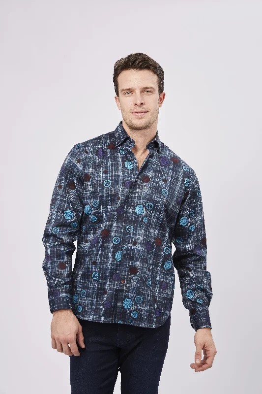 Navy and Black Plaid with Purple and Teal Flowers (Big & Tall)