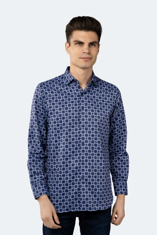 Navy with Cornflower Blue Circular Chain Jacquard Shirt