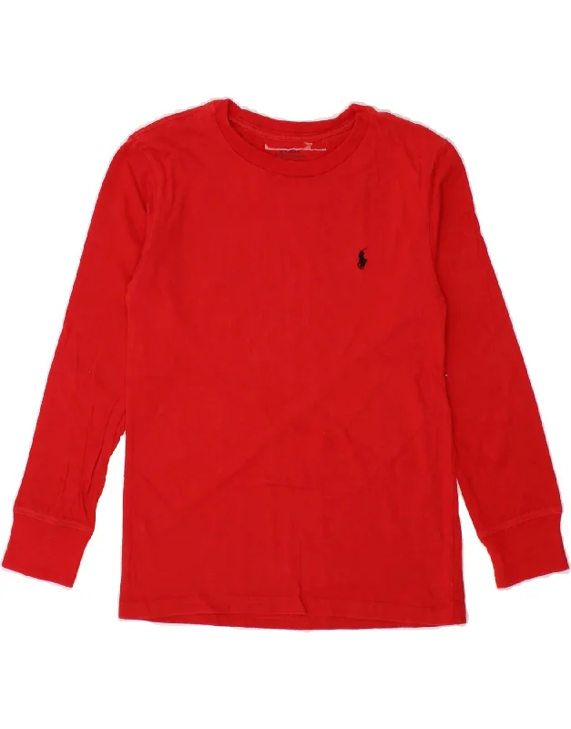 POLO RALPH LAUREN Boys Graphic Top Long Sleeve 7-8 Years Small  Red Cotton