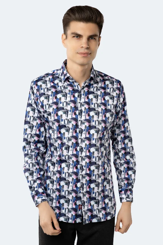 White, Grey, Egyptian Blue and Pink Multi Shapes Shirt