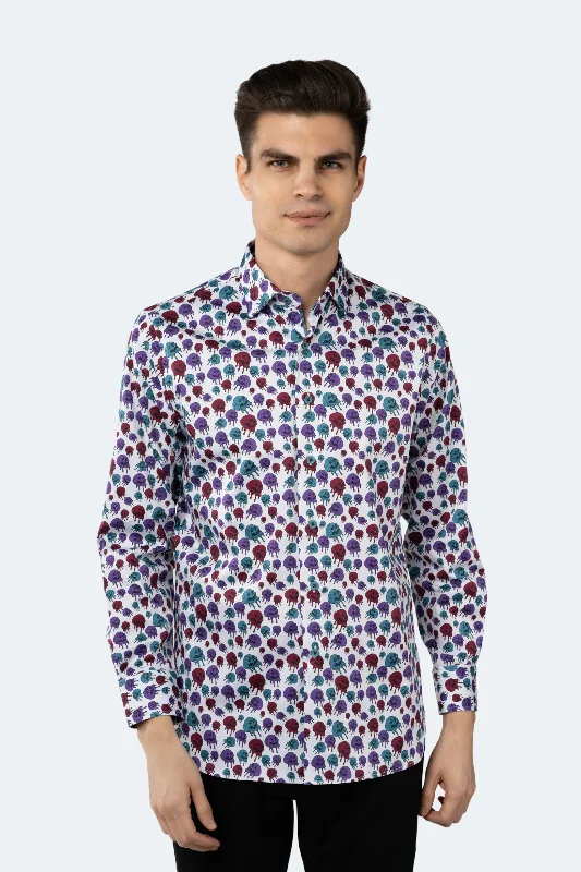 White with Purple, Magenta and Teal Skulls Dripping Shirt