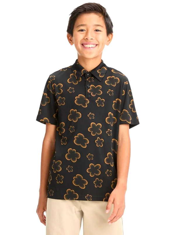 Kid's Boy Floral Printed Polo Shirt,Black