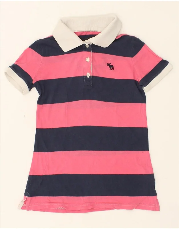 ABERCROMBIE & FITCH Girls Polo Shirt 2-3 Years Small Pink Striped Cotton