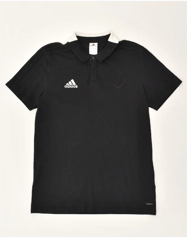 ADIDAS Boys Climalite Polo Shirt 12-13 Years Large Black Cotton