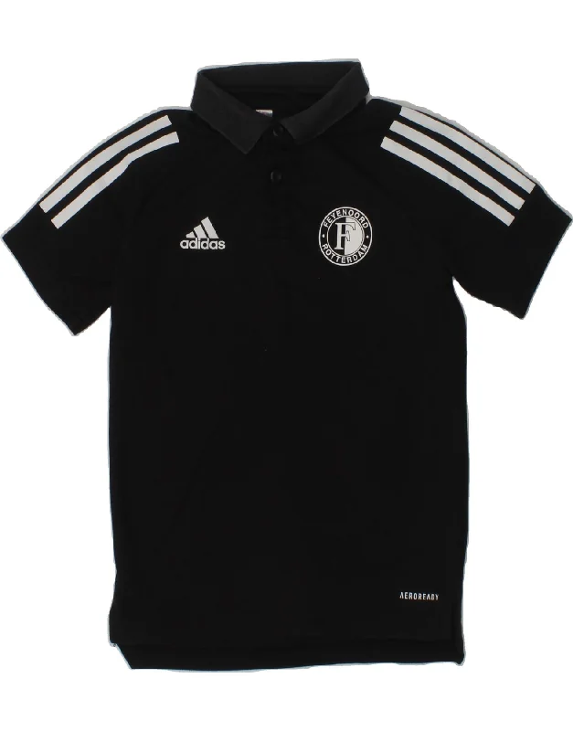 ADIDAS Boys Feyenoord Rotterdam Polo Shirt 7-8 Years Black Cotton