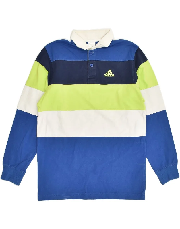 ADIDAS Boys Long Sleeve Polo Shirt 13-14 Years Blue Striped Cotton