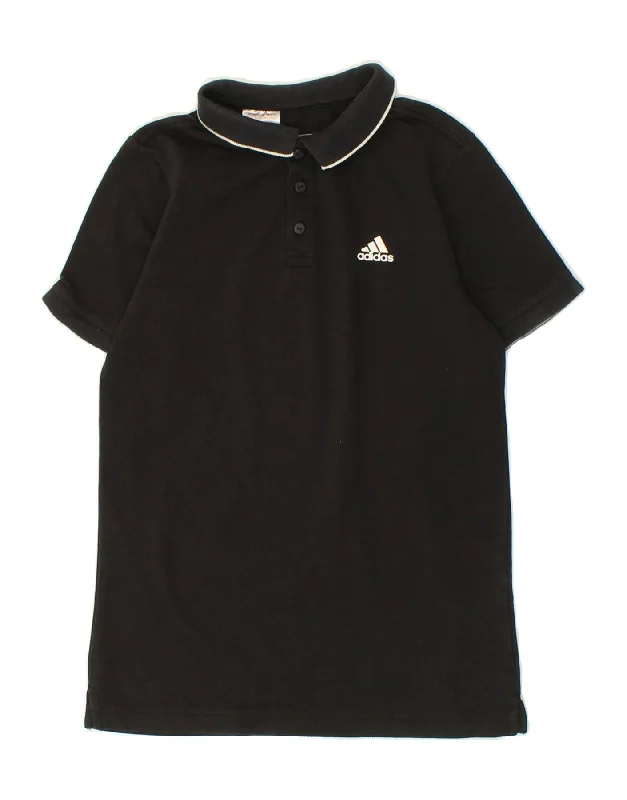 ADIDAS Boys Polo Shirt 11-12 Years Black Cotton