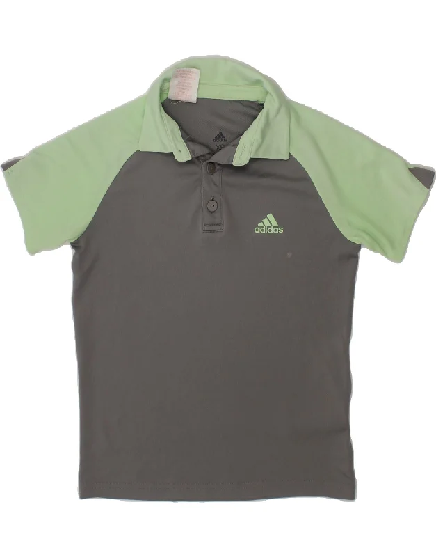 ADIDAS Boys Polo Shirt 7-8 Years XS Grey Colourblock Polyester