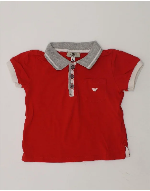 ARMANI BABY Baby Boys Polo Shirt 9-12 Months Red Cotton