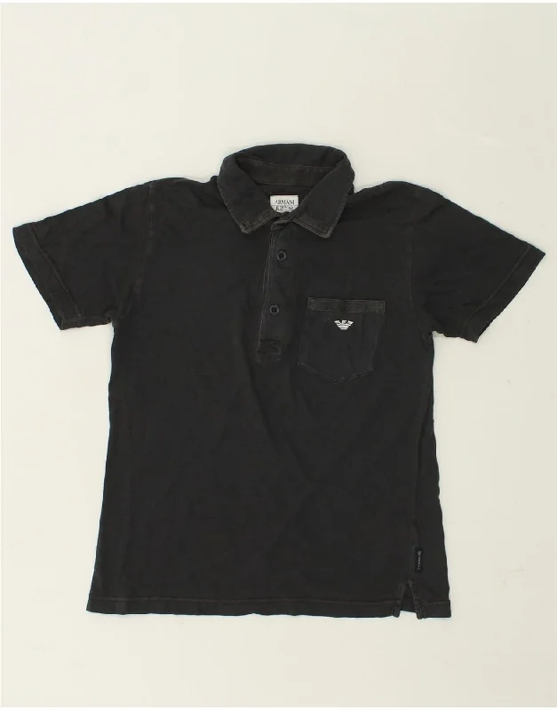 ARMANI JUNIOR Boys Graphic Polo Shirt 11-12 Years Black Cotton