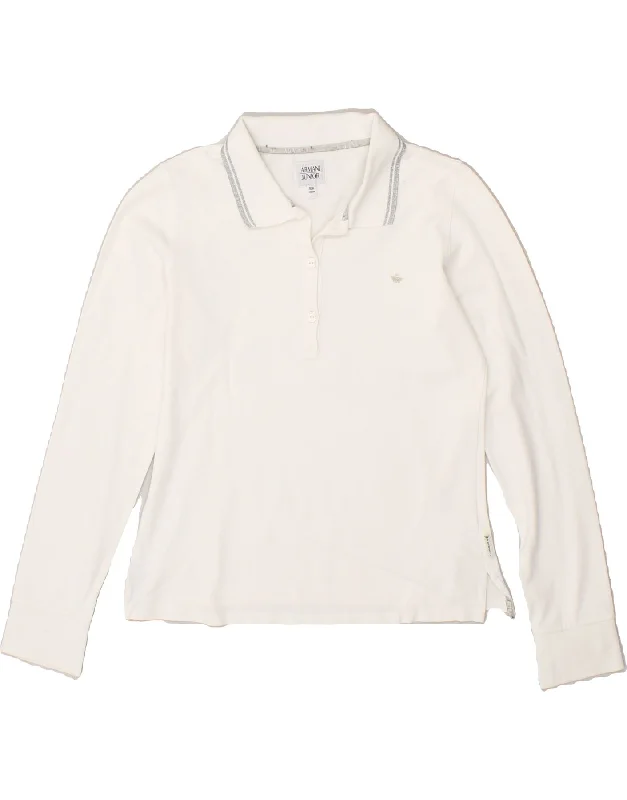 ARMANI JUNIOR Girls Long Sleeve Polo Shirt 15-16 Years White Cotton