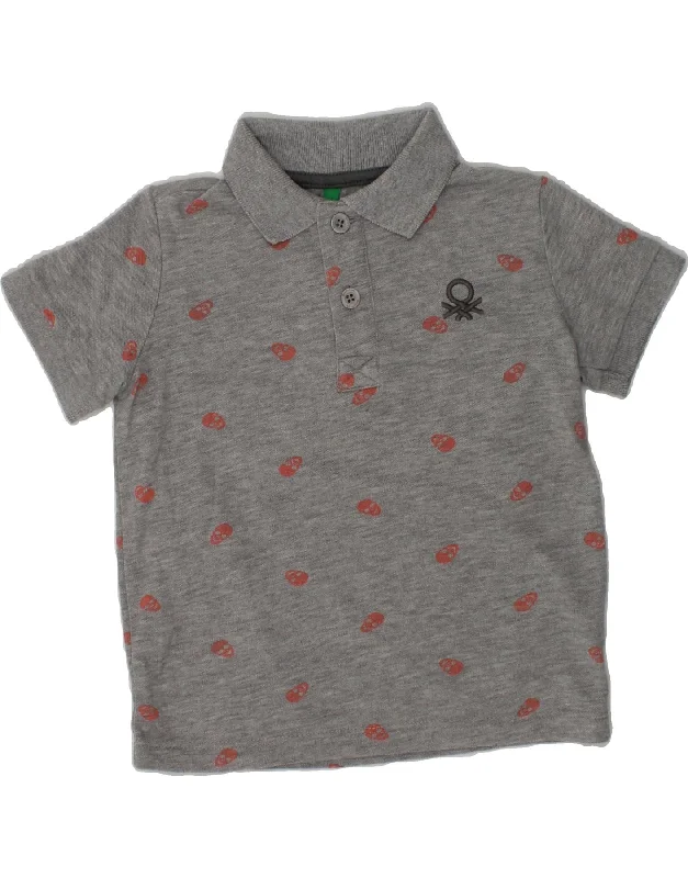 BENETTON Boys Abstract Pattern Polo Shirt 3-4 Years XS  Grey Polyester