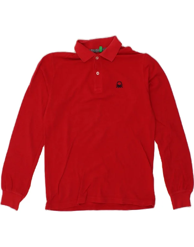 BENETTON Boys Long Sleeve Polo Shirt 11-12 Years 2XL Red Cotton