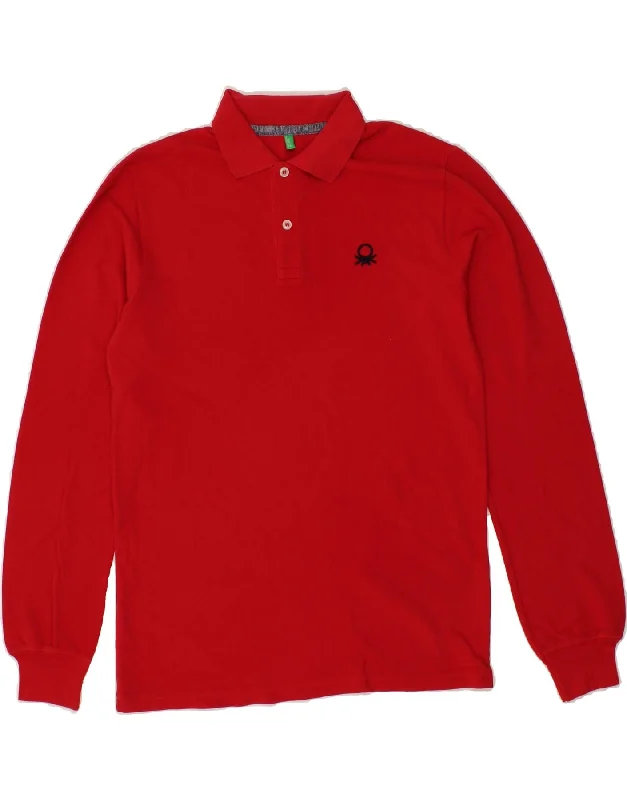 BENETTON Boys Long Sleeve Polo Shirt 13-14 Years Red Cotton