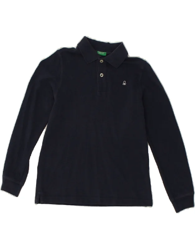 BENETTON Boys Long Sleeve Polo Shirt 5-6 Years Navy Blue