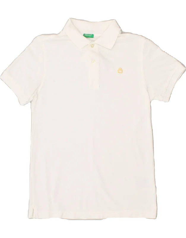 BENETTON Boys Polo Shirt 10-11 Years XL White Cotton