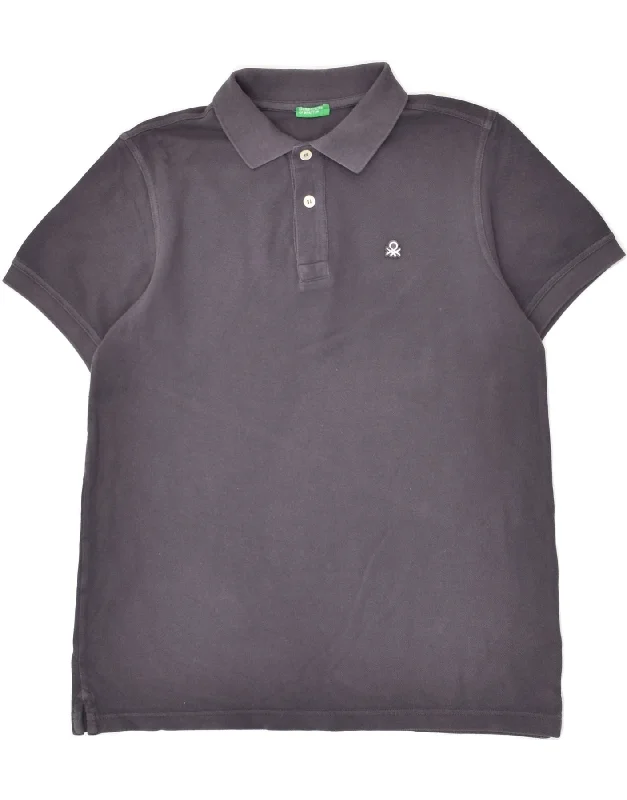 BENETTON Boys Polo Shirt 11-12 Years 2XL  Grey Cotton