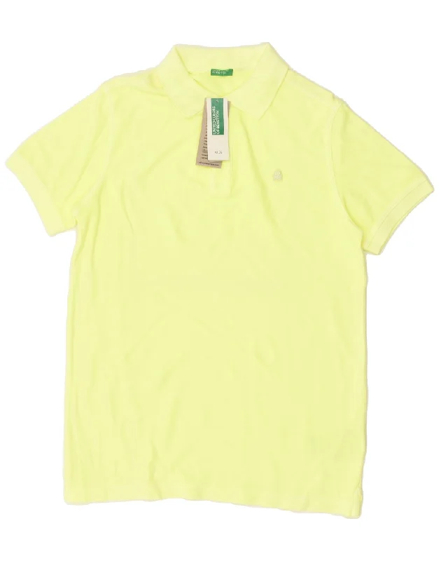 BENETTON Boys Polo Shirt 13-14 Years 3XL Yellow Cotton