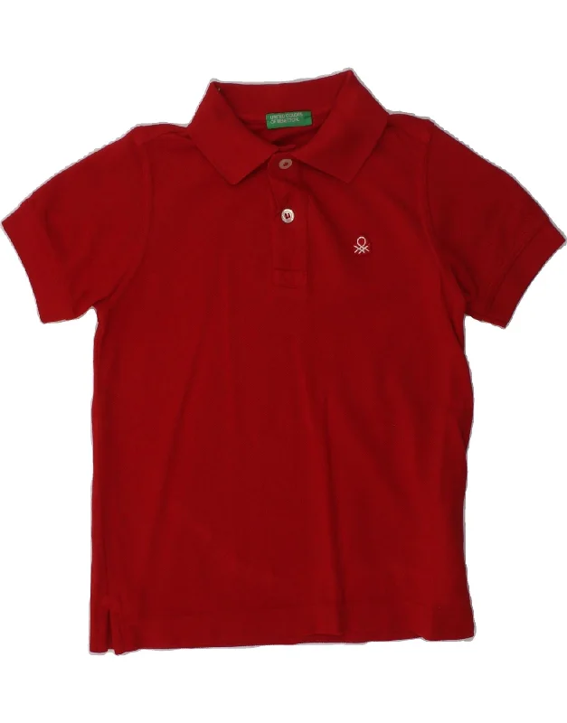 BENETTON Boys Polo Shirt 4-5 Years XS Red Cotton