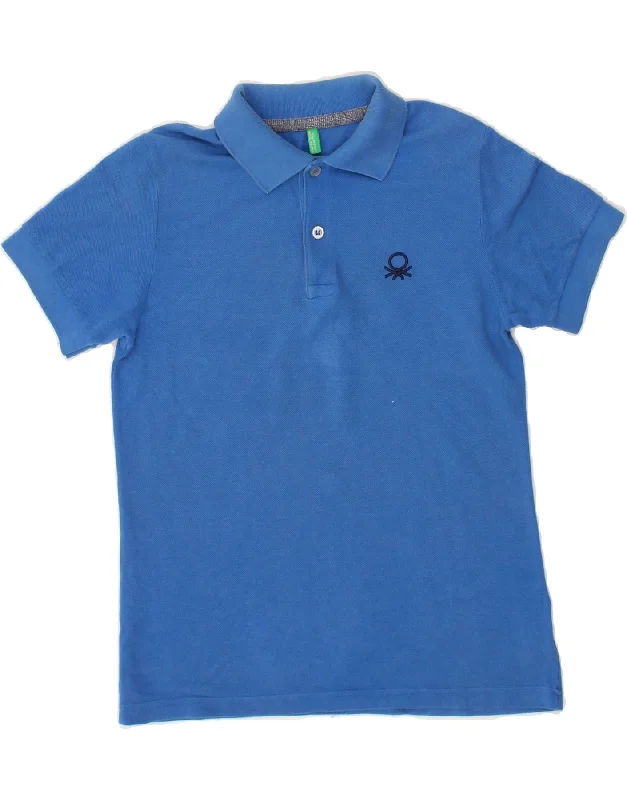 BENETTON Boys Polo Shirt 8-9 Years Blue Cotton