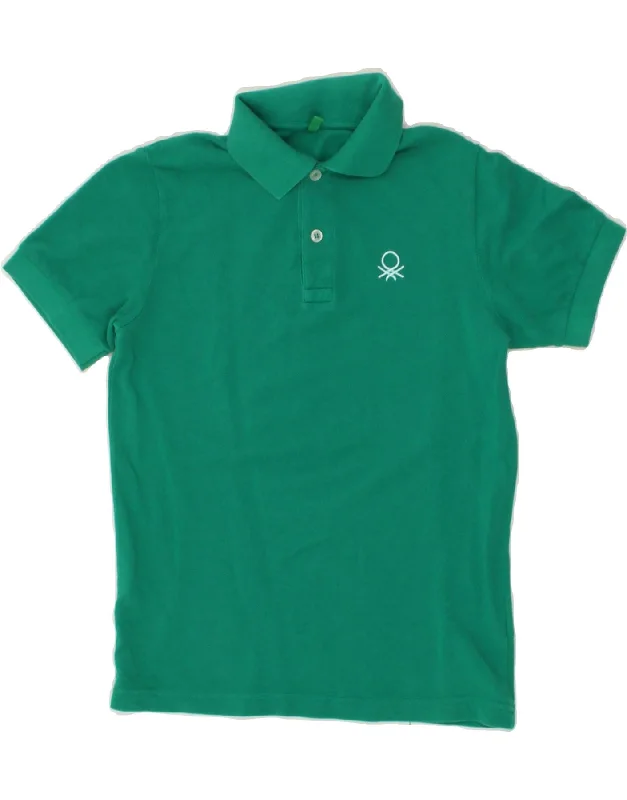 BENETTON Boys Polo Shirt 8-9 Years  Green Cotton