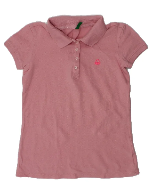 BENETTON Girls Polo Shirt 8-9 Years Large  Pink Cotton