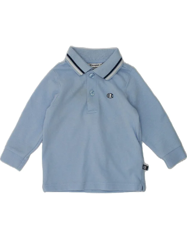 CHAMPION Baby Boys Long Sleeve Polo Shirt 3-6 Months 2XS Blue Cotton