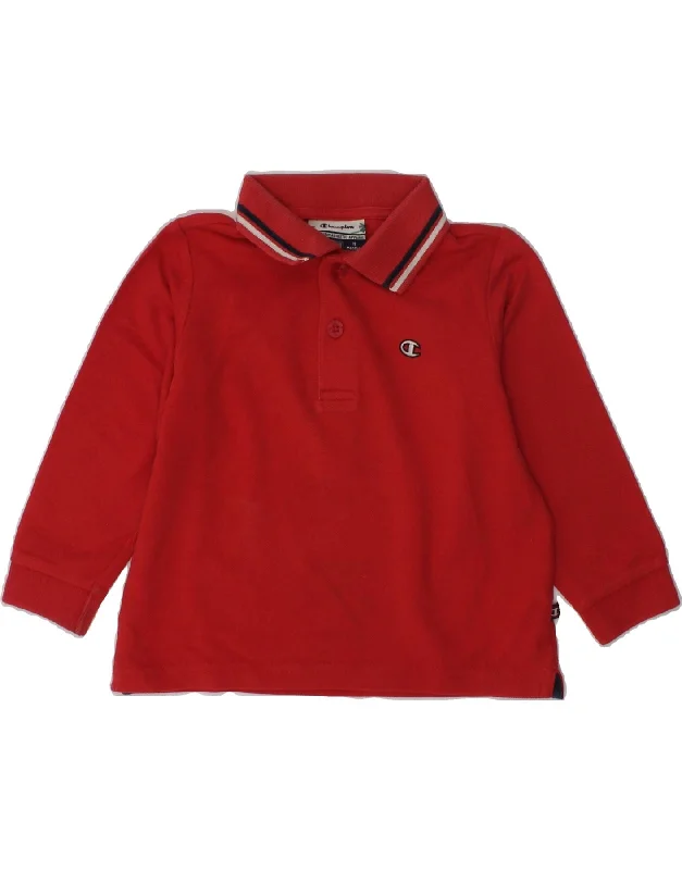 CHAMPION Baby Boys Long Sleeve Polo Shirt 9-12 Months Small  Red Cotton