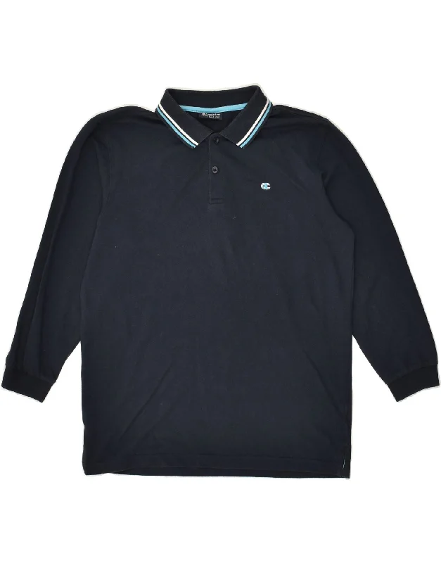 CHAMPION Boys Long Sleeve Polo Shirt 11-12 Years Large Navy Blue Cotton