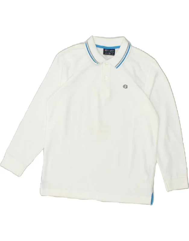 CHAMPION Boys Long Sleeve Polo Shirt 7-8 Years White Cotton