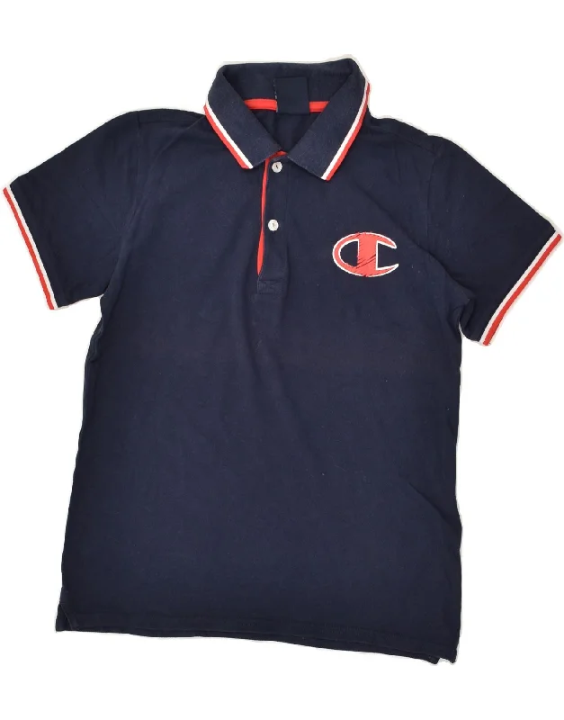 CHAMPION Boys Polo Shirt 11-12 Years Large Navy Blue Cotton